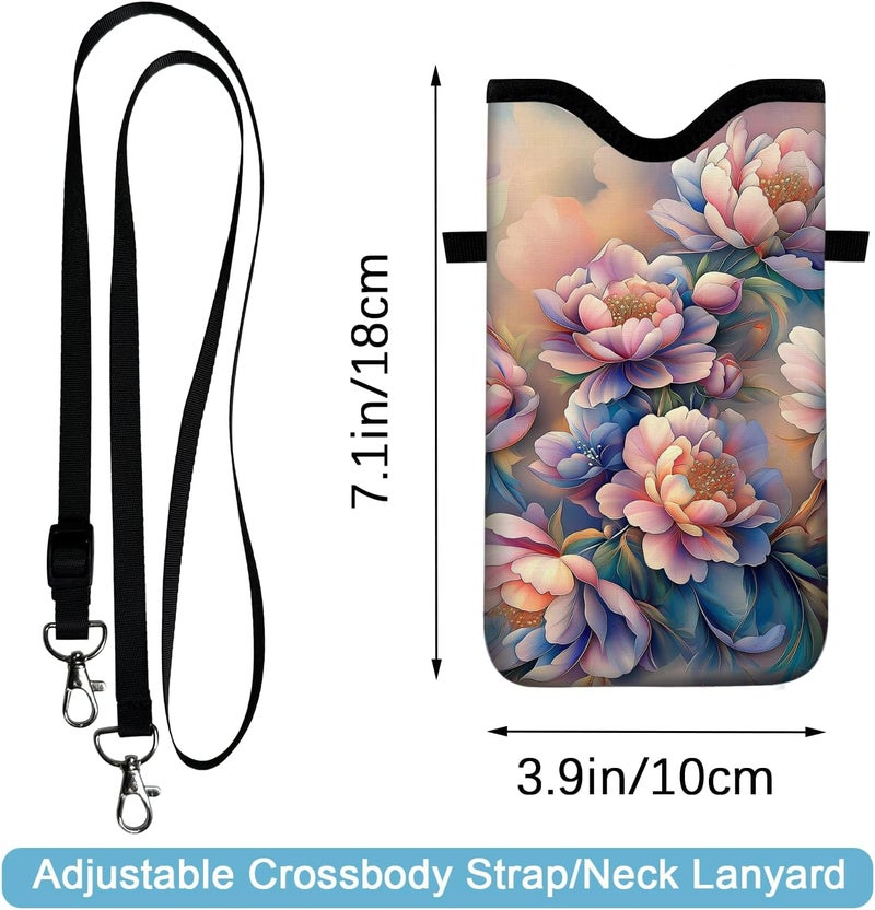 otilil Neoprene Cell Phone Sleeve Pouch Case Bag with Crossbody Strap Neck Lanyard for Women 7.1 X 3.9 in Rich Flower - Image 2